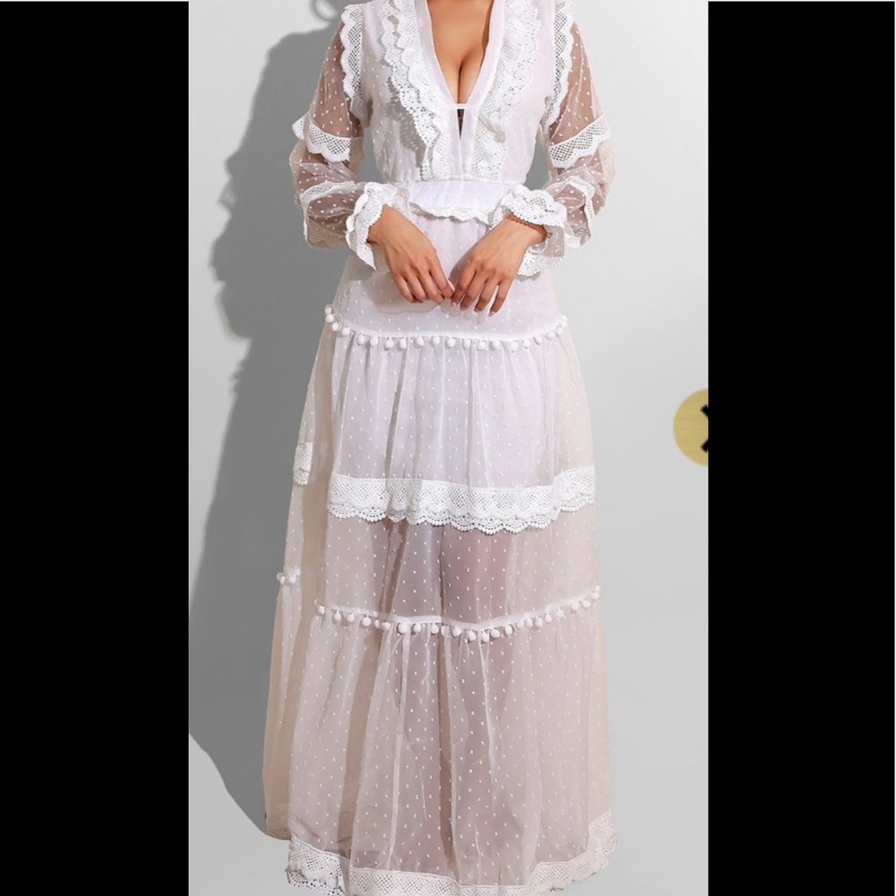 White sheer lace maxi